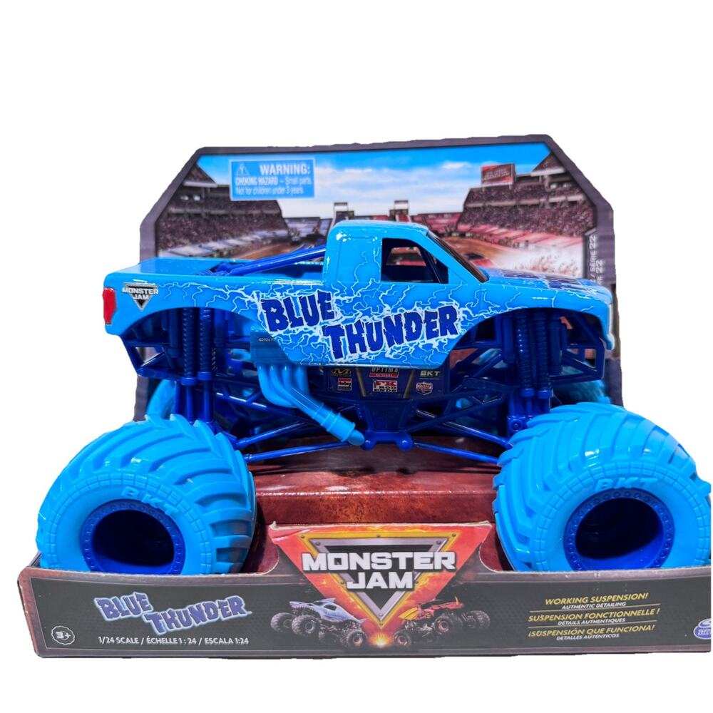 OFFICIAL MONSTER JAM Monster Truck BLUE THUNDER 1:24 Die Cast Work Suspension
